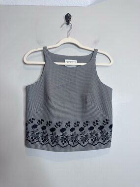 VTG Y2K Gingham Crop Top Picnic Euro Summer Embroidered Tank Black White Small